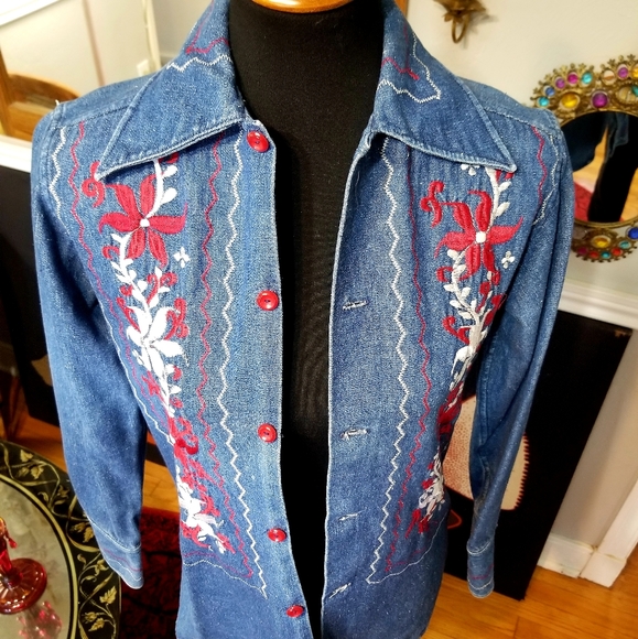 VTG 60s/70s Mexican Embroidered Jean Jacket - Picture 6 of 13